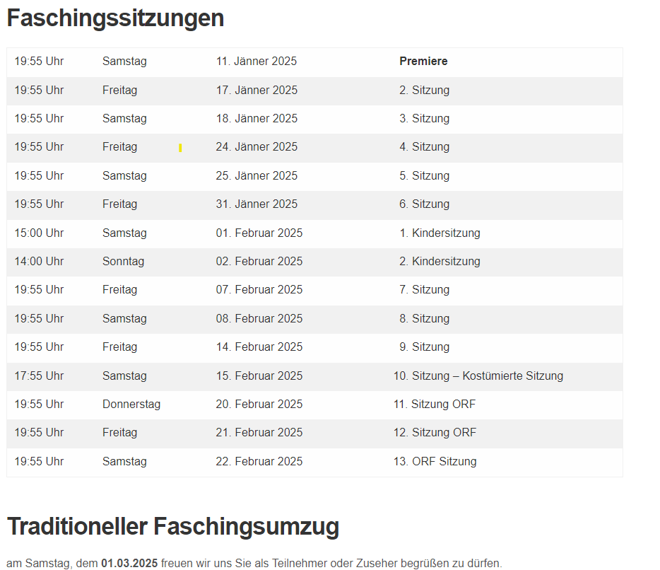 Faschingssitzungen Termine